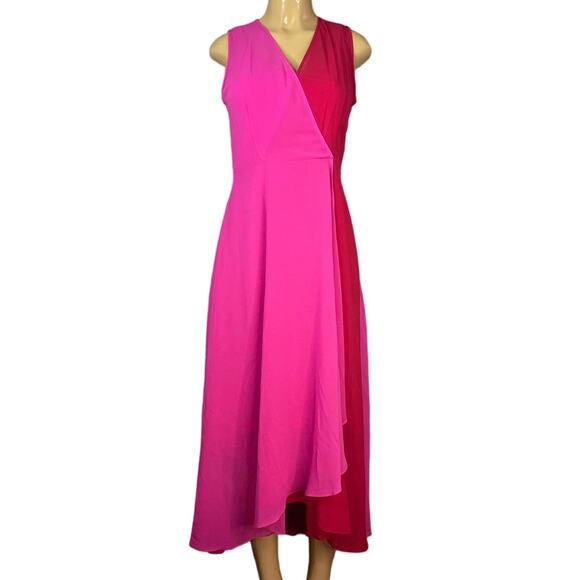 Calvin Klein Sleeveless Colorblock Flowy Maxi Dress Pink Red Sheer Size 8 - Picture 1 of 10